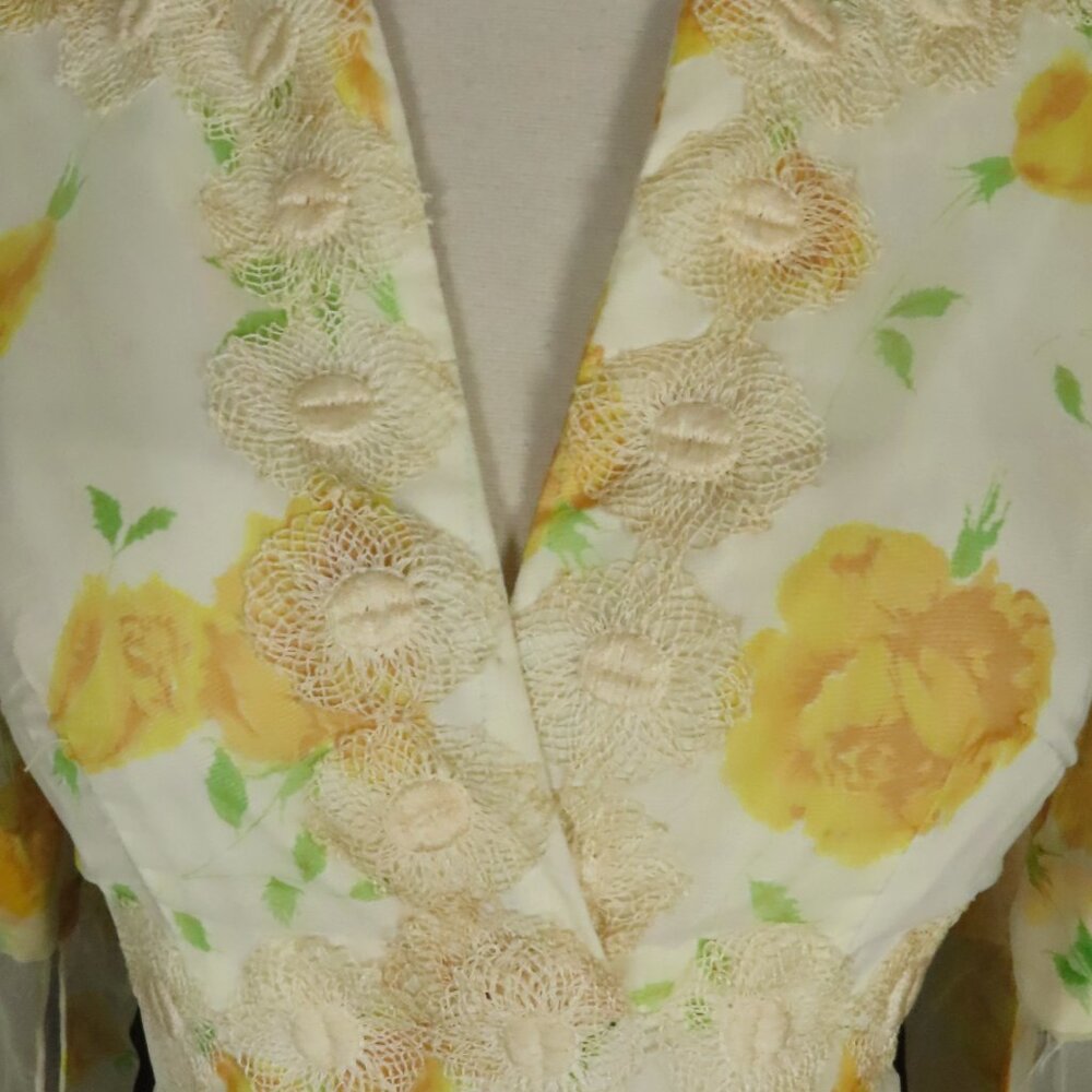 Vintage 70s Yellow Rose Floral Long Split Sleeves Empire Waist Maxi Dress L XL - Picture 7 of 16